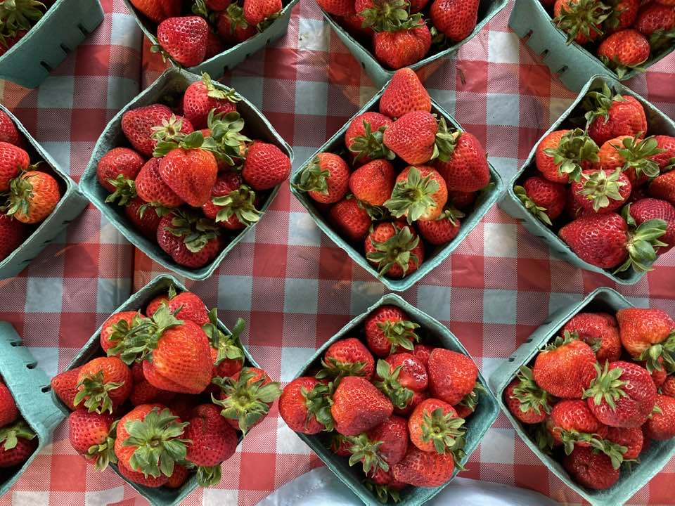 Strawberries displayed at farmers market