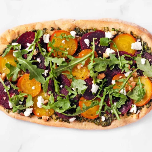 red and yellow beet flatbread