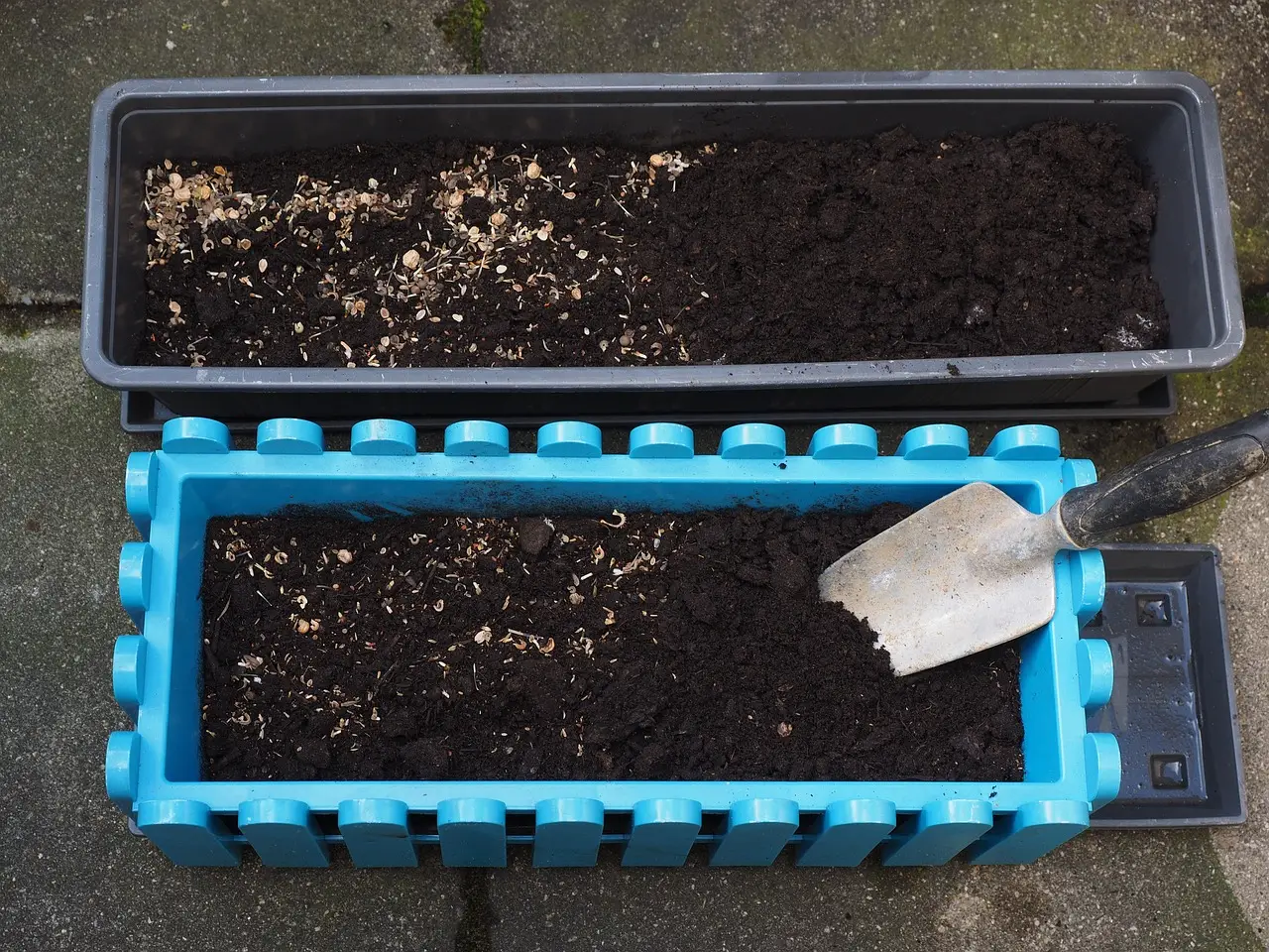 windowbox planters ready for seeds