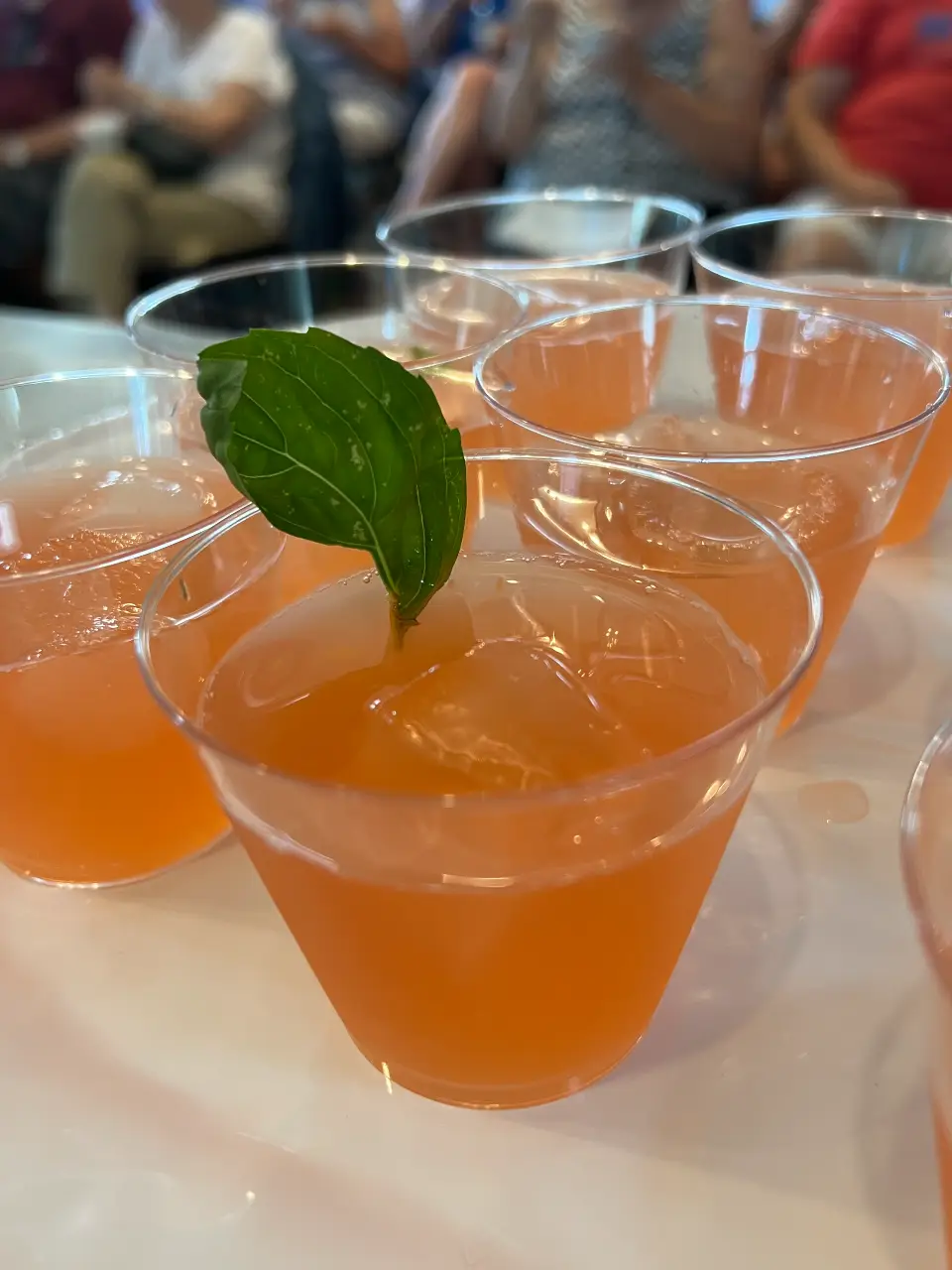 strawberry shrub with mint garnish