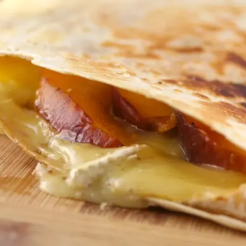 peach brie and prosciutto quesadilla