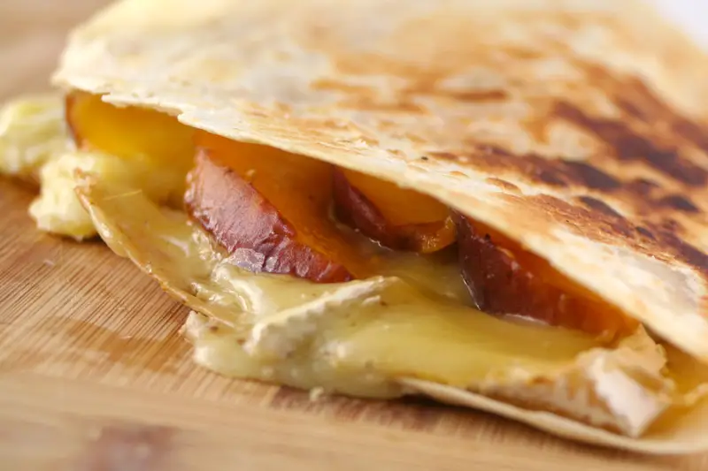 peach brie and prosciutto quesadilla