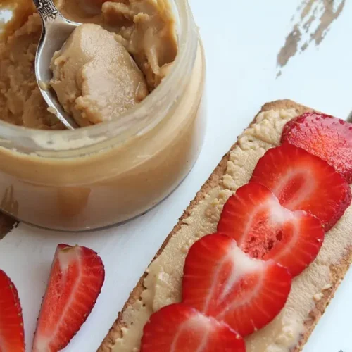 peanut butter and strawberries on bread