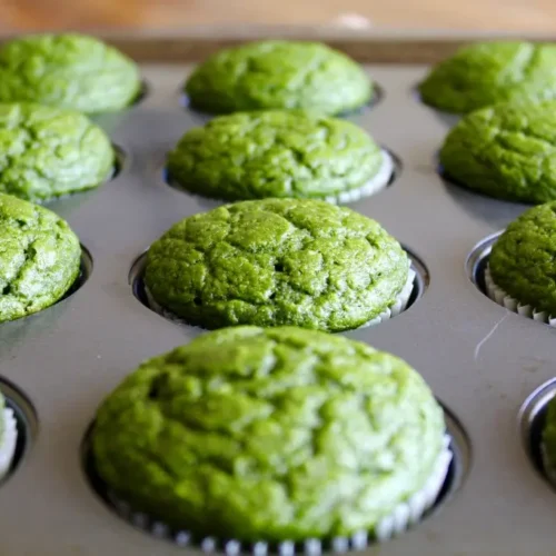 green spinach muffins in pan
