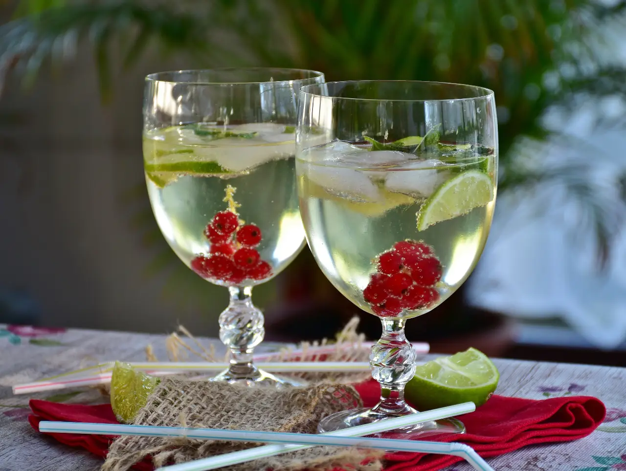 red berries, green llime mocktail
