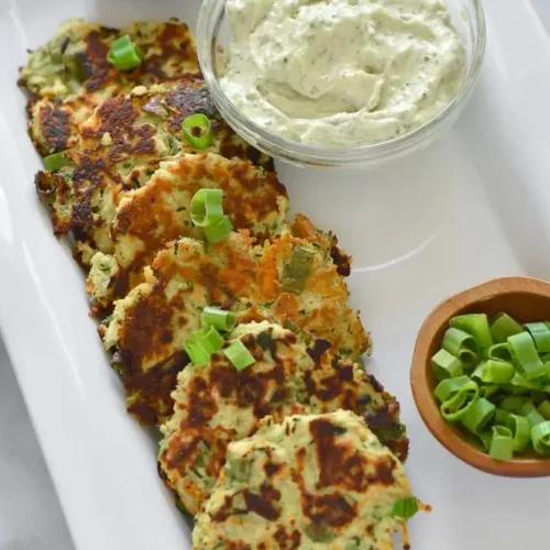 quinoa fritters on a white platter