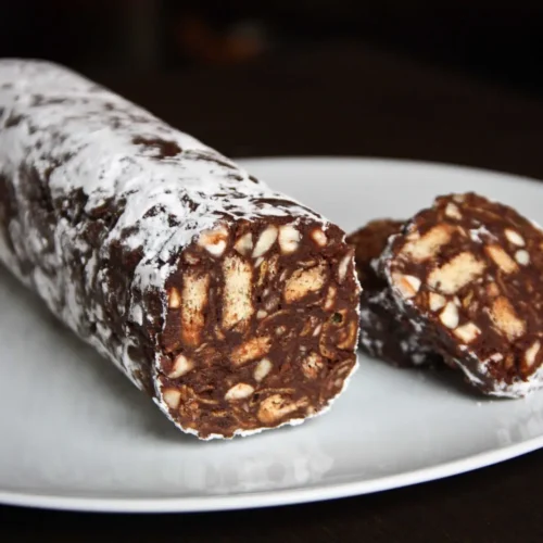 A no meat chocolate "salami"