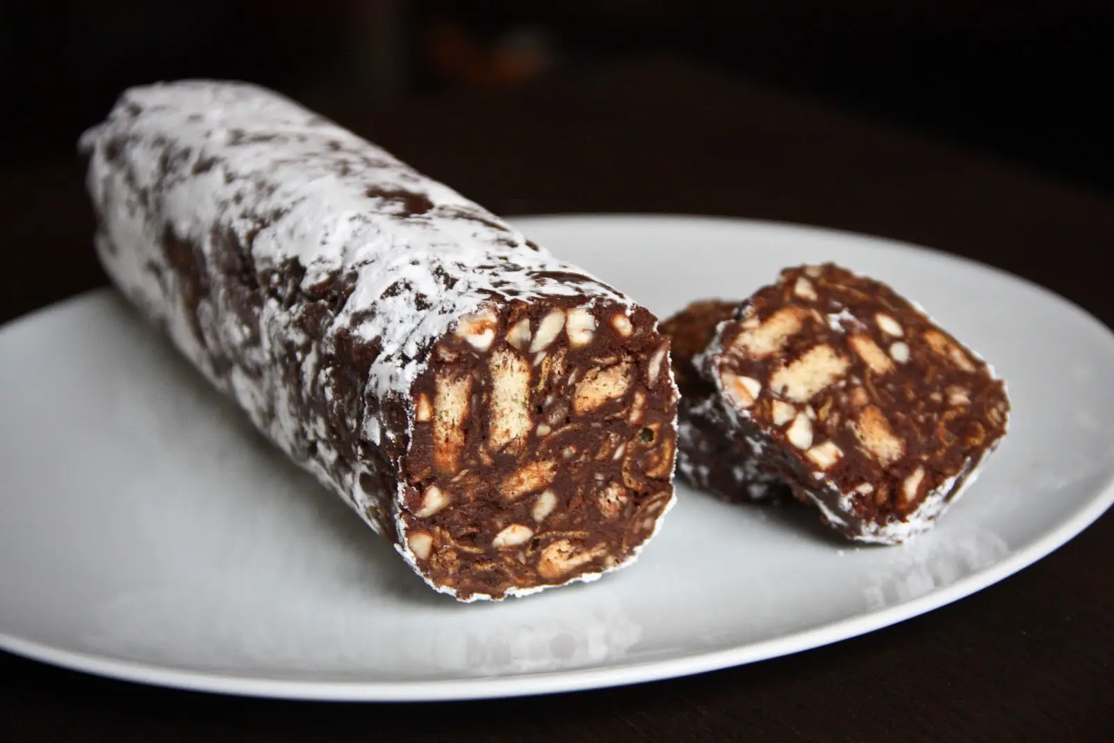 A no meat chocolate "salami"