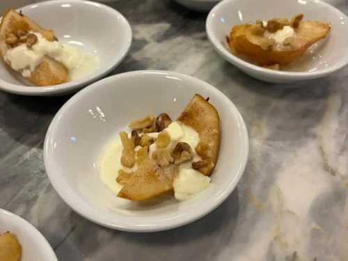 Baked Pear with Yogurt Sauce